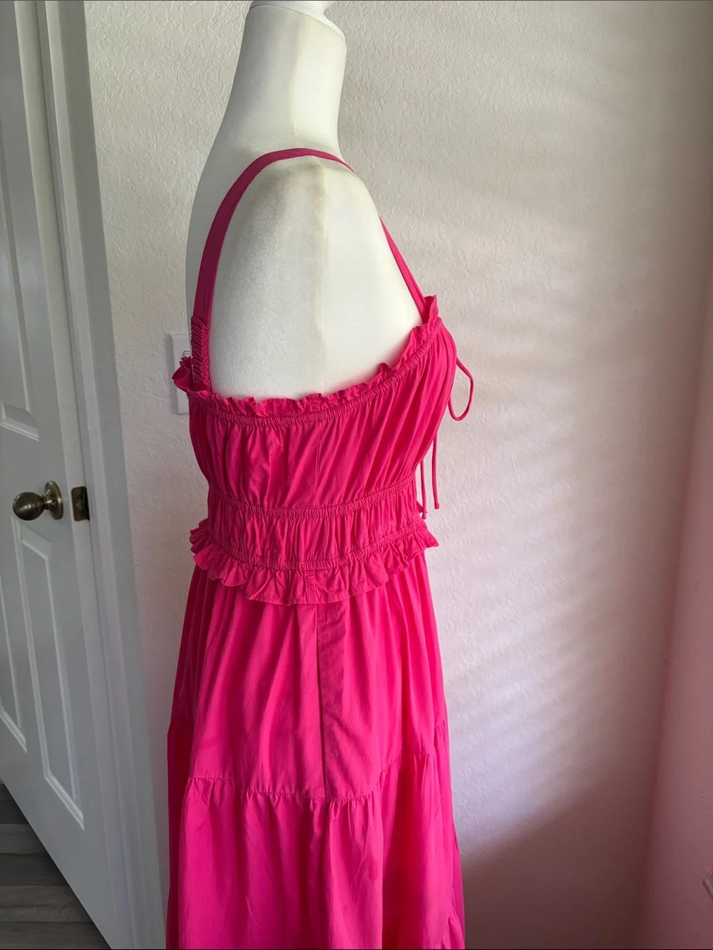 J. Crew Vibrant Pink Smocked Tiered Maxi Dress